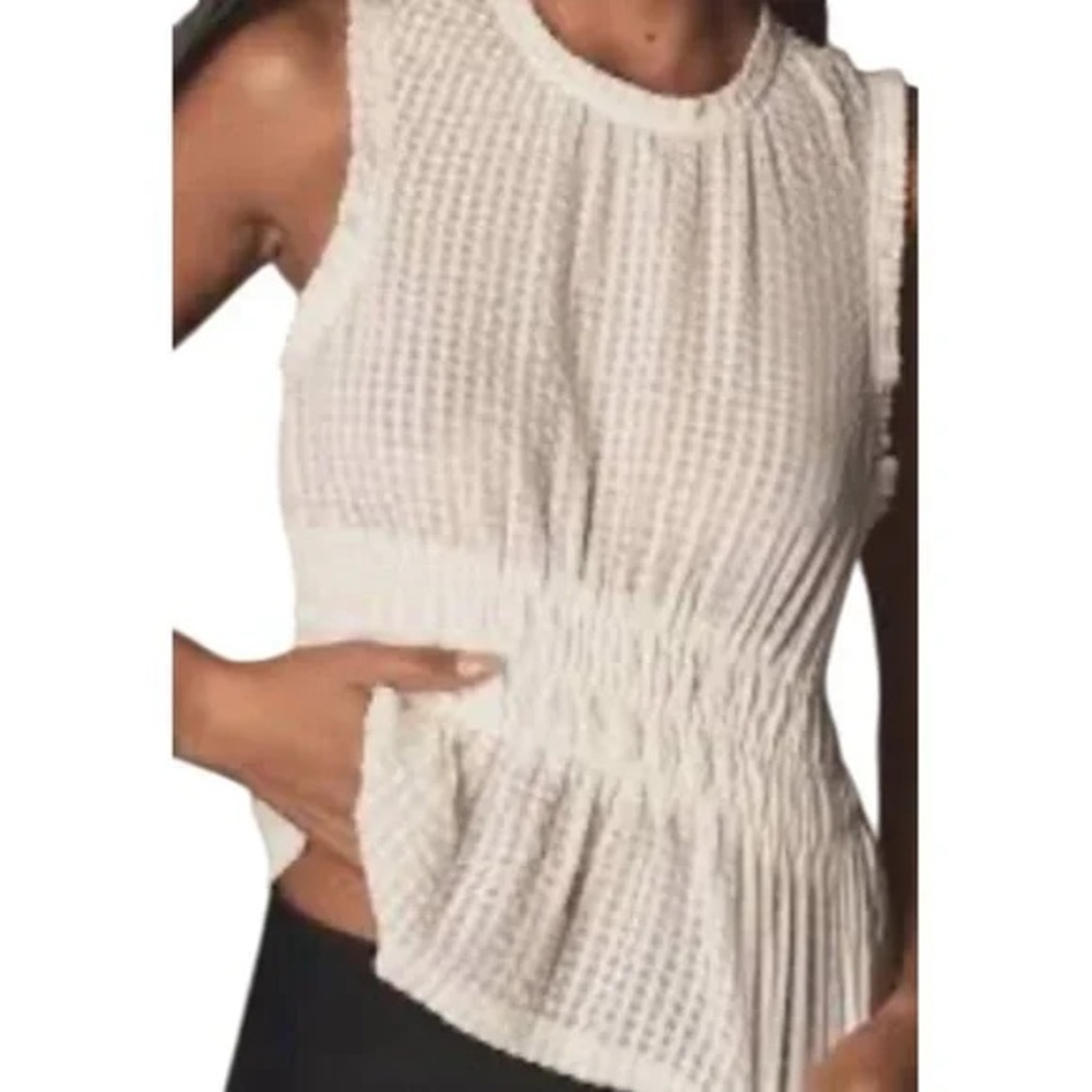 NWOT Maeve Ivory and olive Textured Sleeveless Blouse - Picture 2 of 7